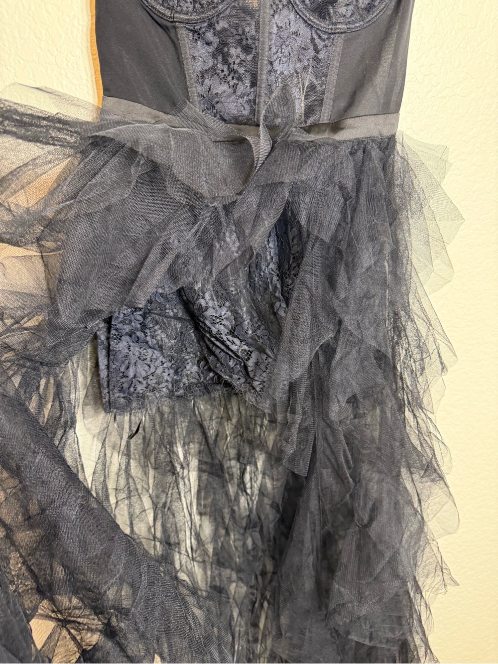 For Love & Lemons Black Strapless Lace Bustier High-Low Tulle Gown - Picture 10 of 12